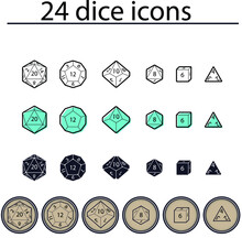 D4, D6, D8, D10, D12, And D20 Dice For Boardgames In Flat