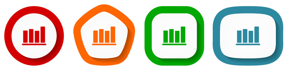 Leinwandbilder - Bar chart vector icon set, flat design buttons on white background. for webdesign and mobile phone applications