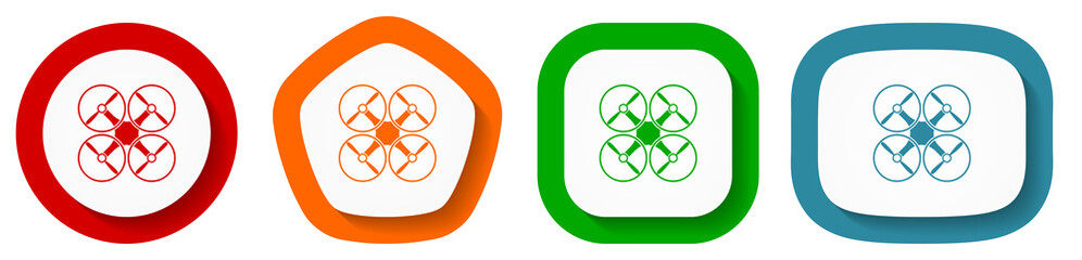 Poster - Drone, copter vector icon set, flat design buttons on white background for webdesign and mobile phone applications