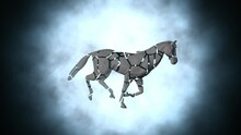  Broken Porcelain Horse Running Against Foggy Light, Loop, Alpha Channel