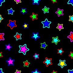 Wall Mural - Colored stars on black seamless pattern background