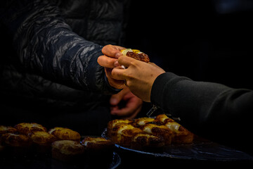 Closeup shot of people buying street food in Seoul, South Korea