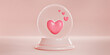 Pink hearts in a magic glass spherical ball on a pastel pink background. 