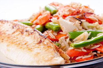 Poster - seared tilapia fish filet with rice stir fry