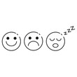 © Yellow Dahlia - Emoticons with expressions of emotion. Mood. Happiness, joy, discontent, sadness, grief, sleep, tiredness. Thin line icons for web, applications and design. Minimalistic flat style.