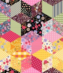 Wall Mural - Beautiful patchwork pattern with floral and geometric ornaments. Seamless vector design. Colorful blanket, wrapping, print for fabric.
