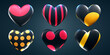Set of hearts of different patterns on an isolated dark background.