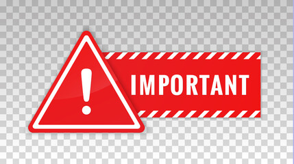 important notice. red icon attention isolated on white background. important announce. announcement 