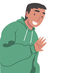 Sticker - Friendly Guy Looking at Camera from Above and Waving Hand Vector Illustration