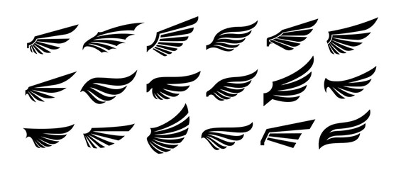 Wall Mural - Wings silhouette icons set. Wings badges. Vector concept for logo or emblem design.