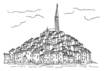 vector sketch of architecture of rovinj, croatia.