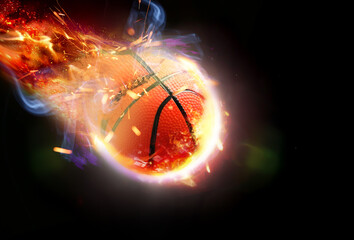 Wall Mural - Ball for playing basketball game on dark background