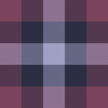 Tartan Plaid Pattern In Blue, Pink, Purple. Herringbone Seamless Vector Checked Background For Blanket, Throw, Duvet Cover, Or Other Modern Autumn Winter Fashion Textile Print. Simple Classic Design.