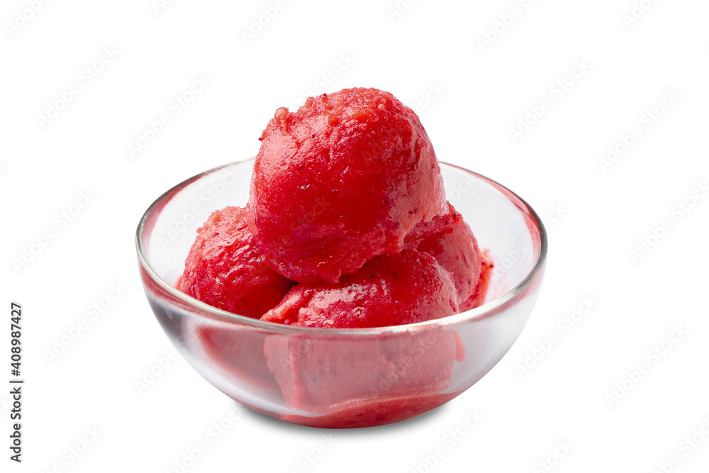 Bowl with tasty watermelon ice cream on white background