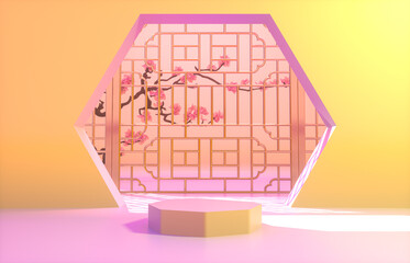 Aufkleber - Chinese background with podium for product display. 3d render.