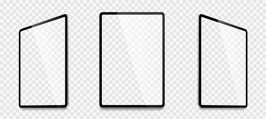 Wall Mural - realistic tablet computer mockup set. tablet pc realistic mockup front view with shadow. electronic 