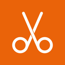 Schere - Icon, Symbol, Piktogramm - Fläche Hintergrund - Orange Weiß 
