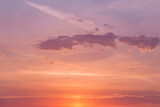 Fototapeta Na sufit - Sunrise, sunset pink violet orange blue sky with sun and sunlight, cirrus clouds background texture	
