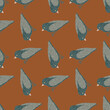 © Lidok_L - Hand drawn seamless cartoon pattern with grey simple birs silhouettes. Brown background.