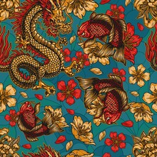 Japanese Style Vintage Colorful Seamless Pattern
