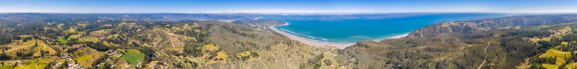 Wall Mural - amazing aerial view of central chilean coastline with at puertecillo. a rugged landscape from the gr