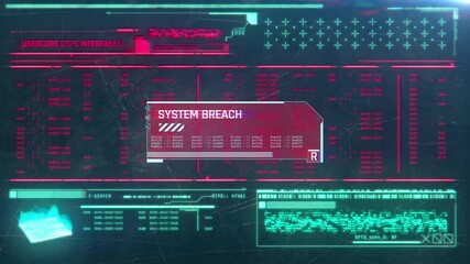 System breach message on computer screen, computer under hacking attack. Computer hacking attack visualization