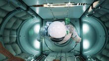 Somewhere In Distant Space, An Astronaut Hovers Inside His Spaceship. The Animation Is For Fantastic, The Futuristic Or Space Travel Backgrounds.