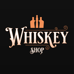 Wall Mural - Whisky or whiskey shop logo with whiskey bottles