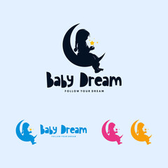 Colorful moon and dreaming baby logo design