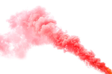 Trail of red smoke on white background