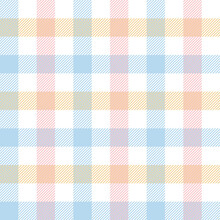 Gingham Pattern In Blue, Pink, Yellow, White. Multicolored Vichy Checked Plaid Graphic For Gift Wrapping Paper, Dress, Tablecloth, Or Other Modern Spring And Summer Fashion Textile Print.