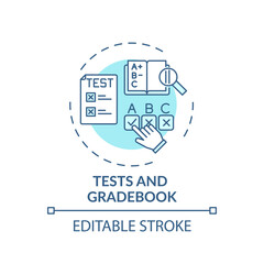 Wall Mural - Tests and gradebook concept icon. Online course management system elements. Way to check students growth idea thin line illustration. Vector isolated outline RGB color drawing. Editable stroke