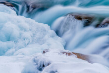Half Frozen Athabasca Falls In During Winter In Jasper
