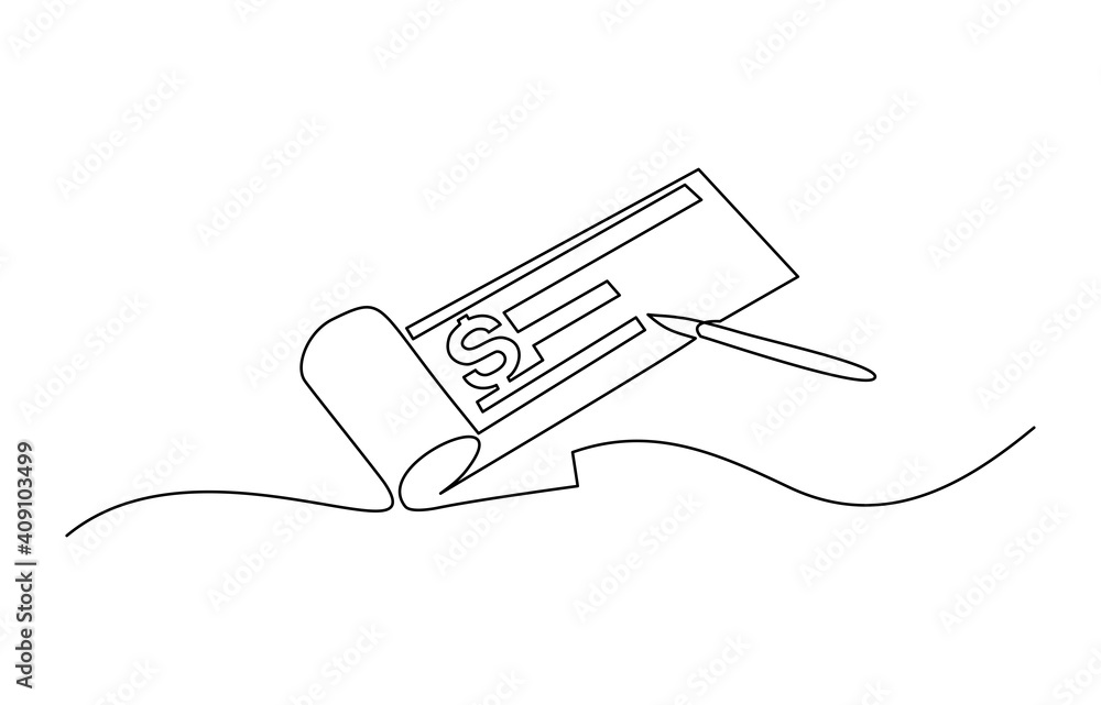 BANK CHECK, bank cheque. Continuous one line drawing. Stock Vector ...