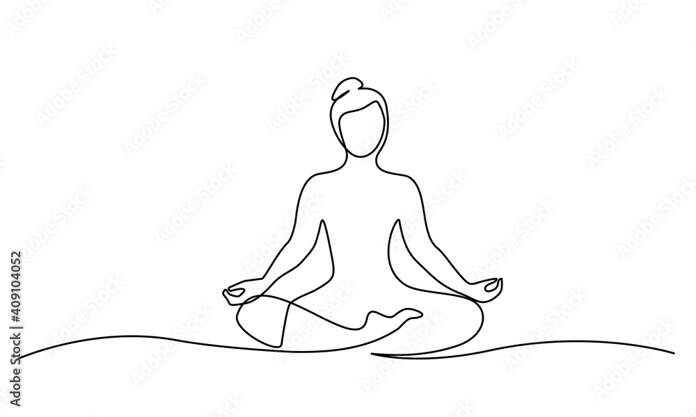 Woman sitting in lotus pose yoga. Continuous one line drawing. - obrazy, fototapety, plakaty 