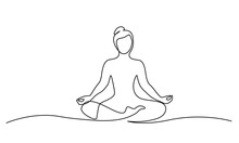 Woman Sitting In Lotus Pose Yoga. Continuous One Line Drawing.