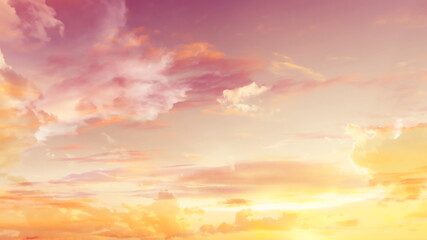 Wall Mural - pink sky fluffy white clouds on gold sunset summer tropical nature background landscape