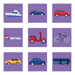 Poster - bundle of nine transport vehicles set icons