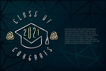 Wall Mural - Class of 2021 Metallic Silver Style Square Academic Graduation Cap Combined with Single Line Numerals Logo Lettering - Chrome on Turquoise Background - Gradient Graphic Design