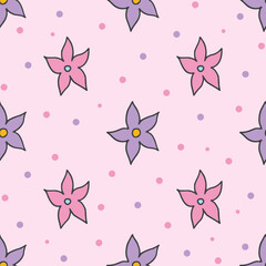  Colorful flowers on pink background, Seamless pattern for wallpaper, wrapping, scrapbooking