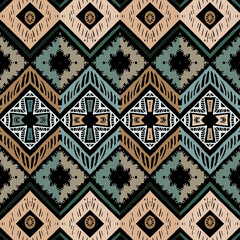 Wall Mural - Seamless ethnic zigzag chevron pattern. Hand drawn colorful geometric background. Striped tribal motifs. Vector illustration