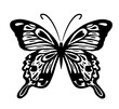 Graphic flying black and white butterfly. Vector illustration. Tropical butterfly on a white background