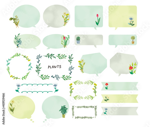 カジュアルなタッチ シンプルでナチュラルなボタニカル植物の吹き出しイラストセット Stock Illustration Adobe Stock