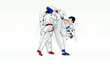 Practice karate, sparring between two martial artists.
