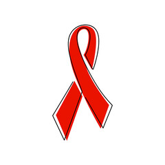 Wall Mural - Continuous one line of red ribbon for badge. World HIV Aids day 1 December. Cancer ribbon symbol on white background. Awareness red bow concept hand drawn minimalist design vector illustration