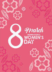 Sticker - international womens day celebration poster with number eight and flowers