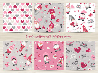 Wall Mural - Set of seamless patterns with Valentine's Day gnomes