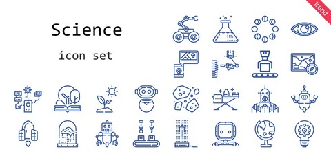 science icon set. line icon style. science related icons such as asteroids, moon phases, sprout, ide
