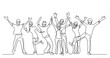 © OneLineStock - continuous line drawing of happy cheerful crowd of people wearing face masks