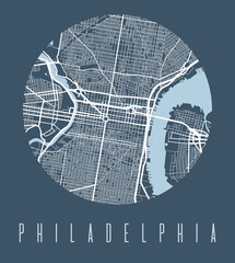 Wall Mural - Philadelphia map poster. Decorative design street map of Philadelphia city, cityscape aria panorama.